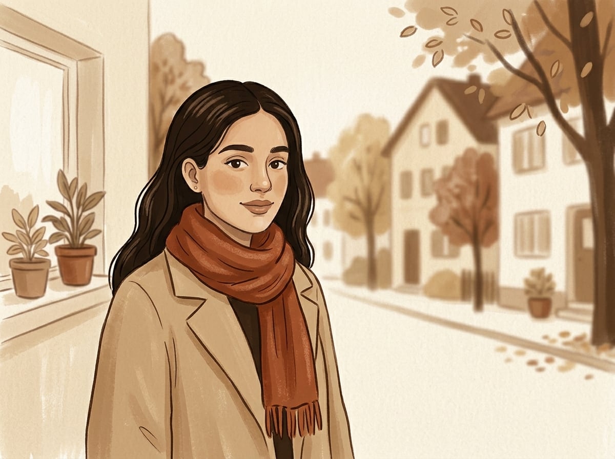 Illustration: junges Au-pair aus Lateinamerika auf einer Straße in Deutschland